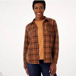 Denim & Co. Canyon Retreat Plaid Print Button Front Shirt